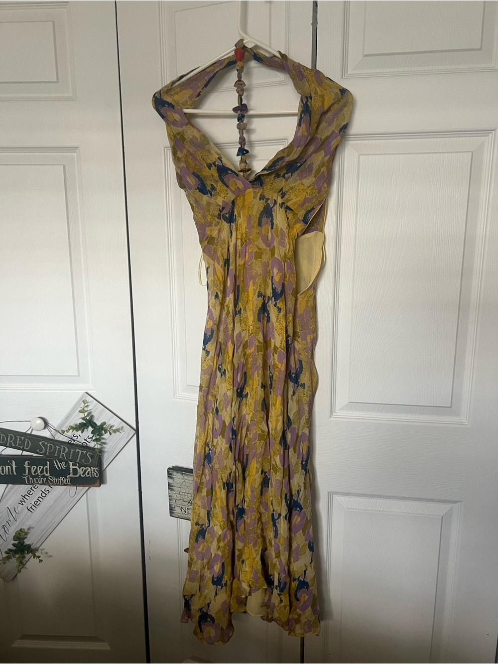 Zara Yellow Floral Halter Midi Dress with Pink & Blue Accents - Picture 4 of 4
